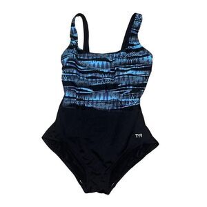 Women's TYR Blue Geometric One-Piece Swimsuit Size 8
